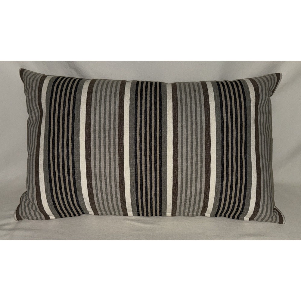 Black And Gray Striped Down Filled Throw Pillow - 16" X 25"